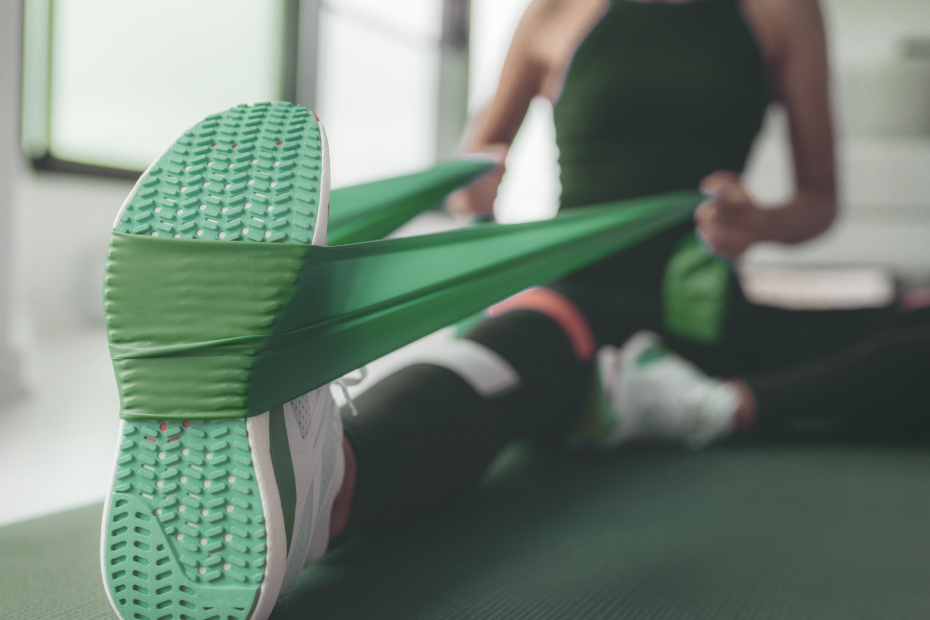 At home w workout equipment, kettlebells, resistance bands